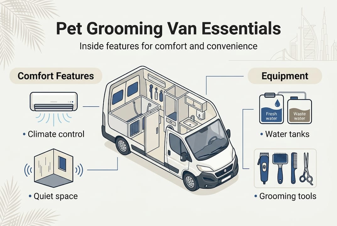 Infographic showing pet van features and comfort