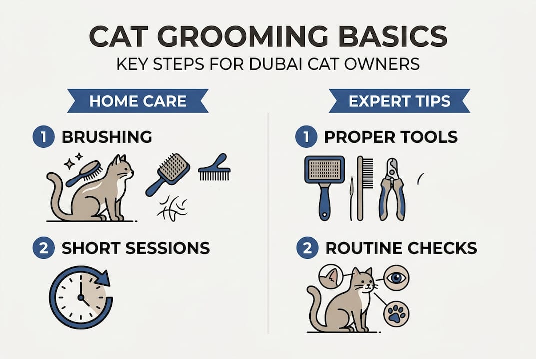 Infographic showing key cat grooming steps