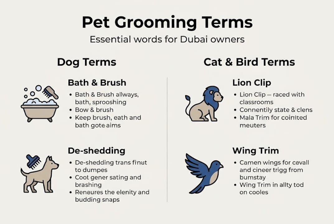 Infographic summarizing key pet grooming terms