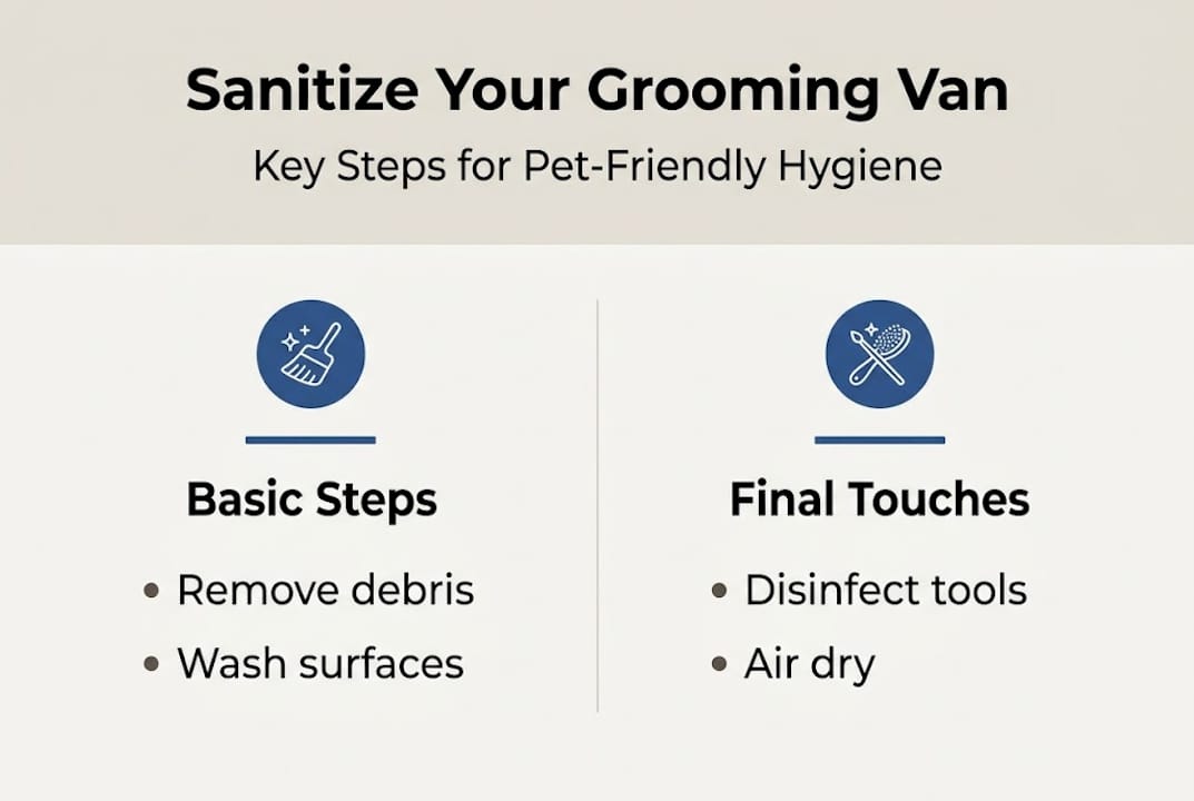 Infographic summarizing grooming van sanitation steps