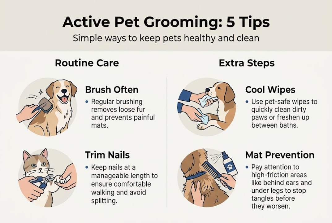 Infographic summarizing five essential pet grooming tips