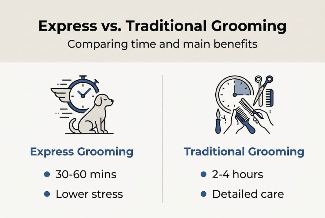 Infographic comparing express and traditional pet grooming