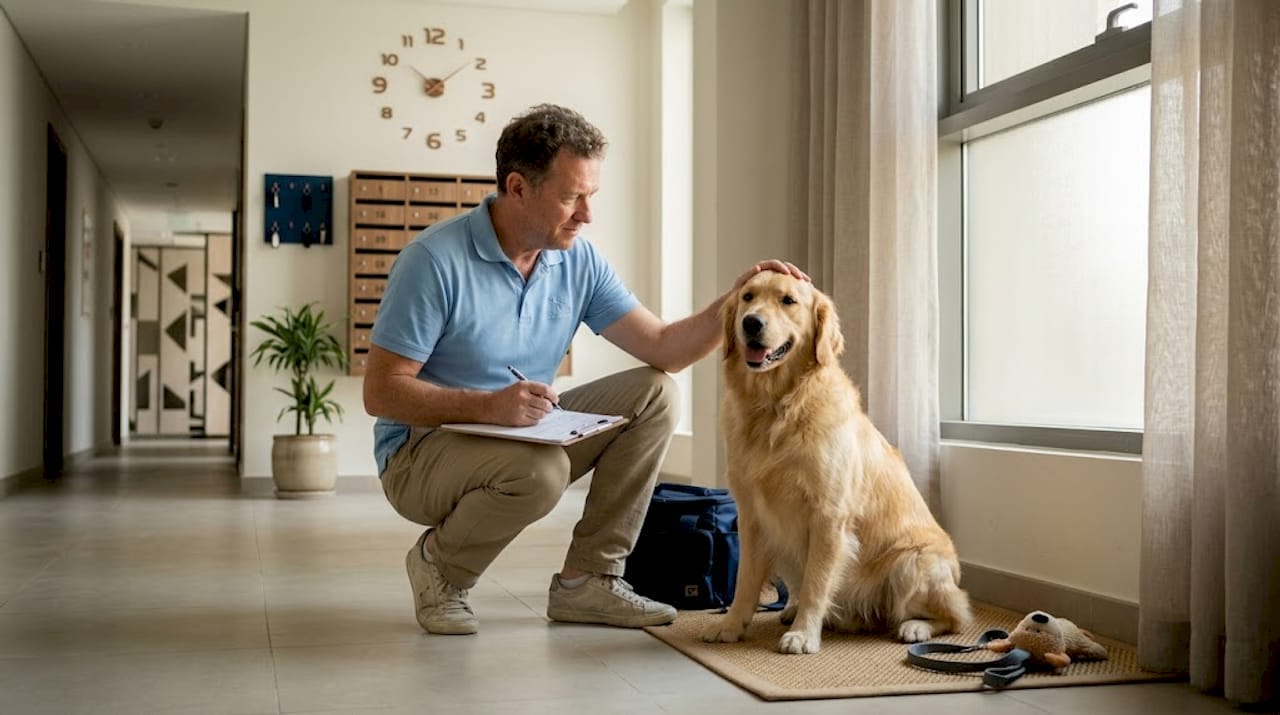 Groomer visiting pet for scheduled routine