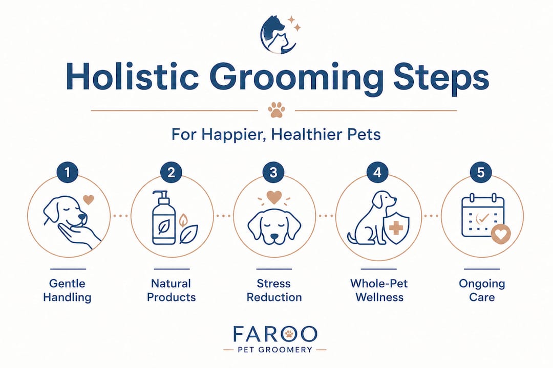 Infographic showing holistic pet grooming process