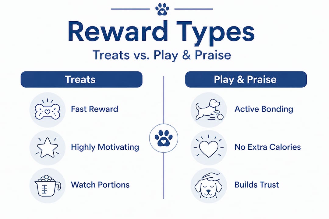 Infographic comparing treats and play for pet rewards