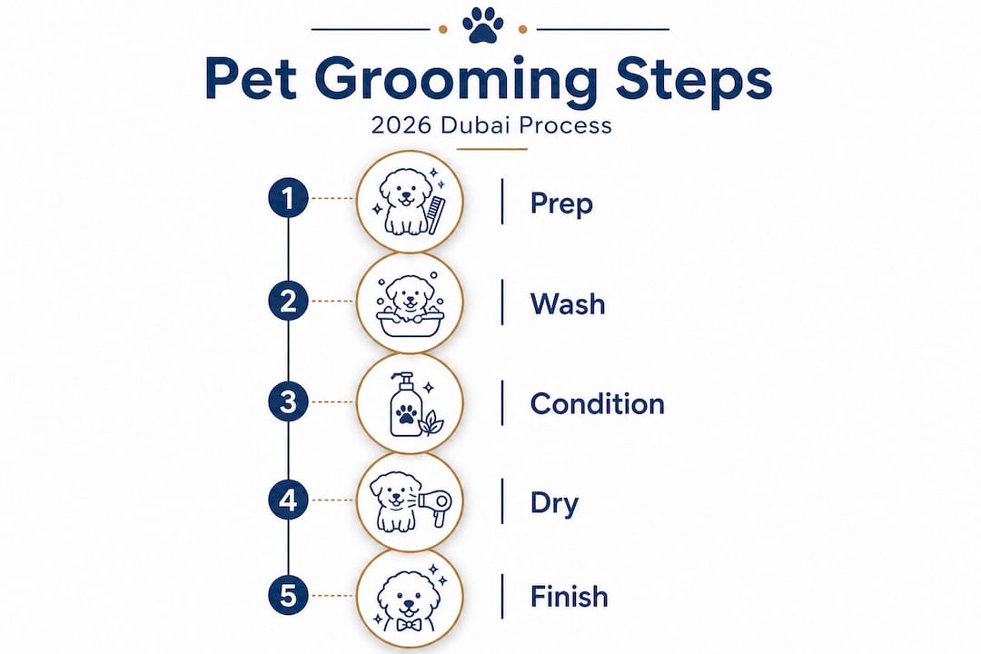 Five step pet grooming process infographic