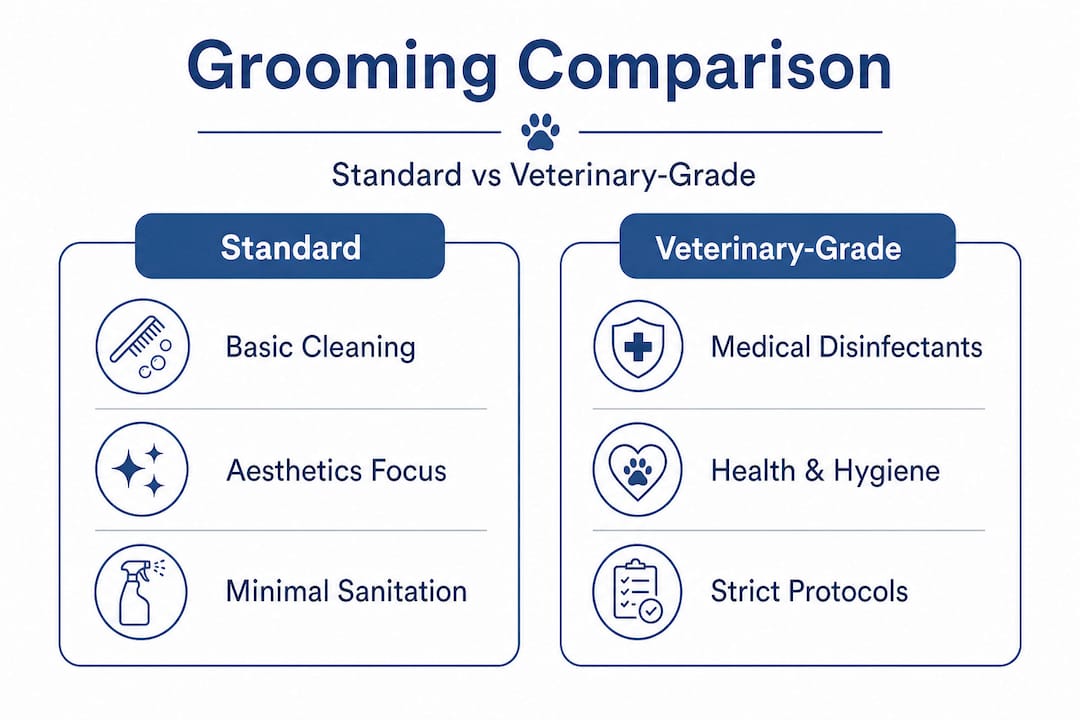 Comparison chart of standard and veterinary-grade grooming