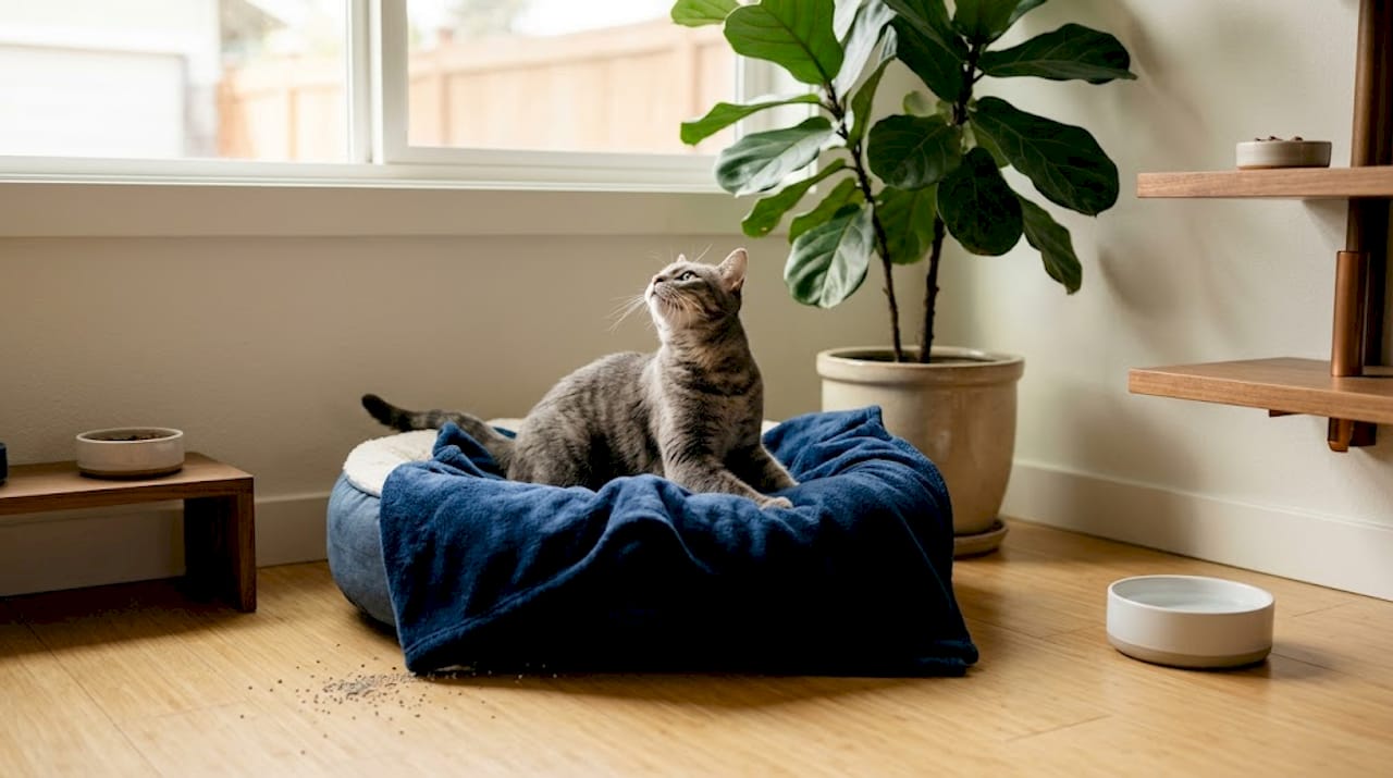 Cat enjoying pampering in calming corner
