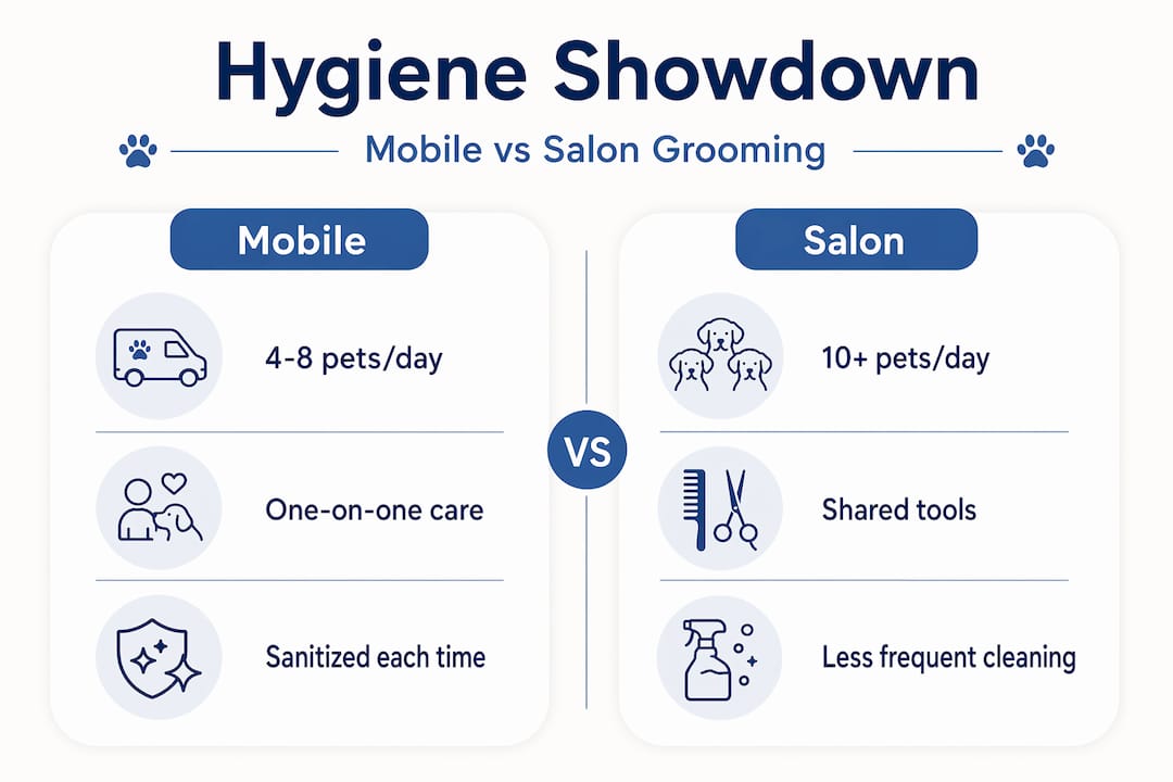 Infographic comparing mobile and salon pet grooming hygiene