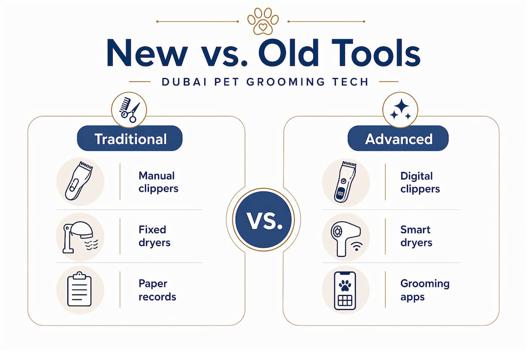 Infographic comparing traditional and advanced grooming tools