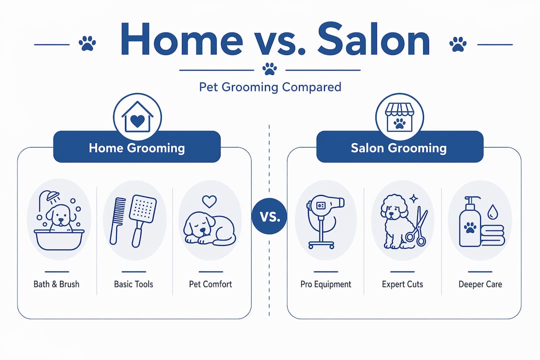 Infographic comparing home and salon grooming features