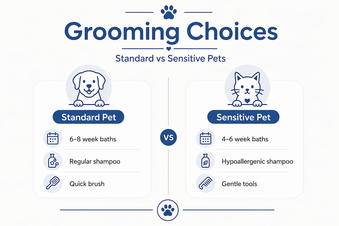 Infographic comparing grooming for standard and sensitive pets