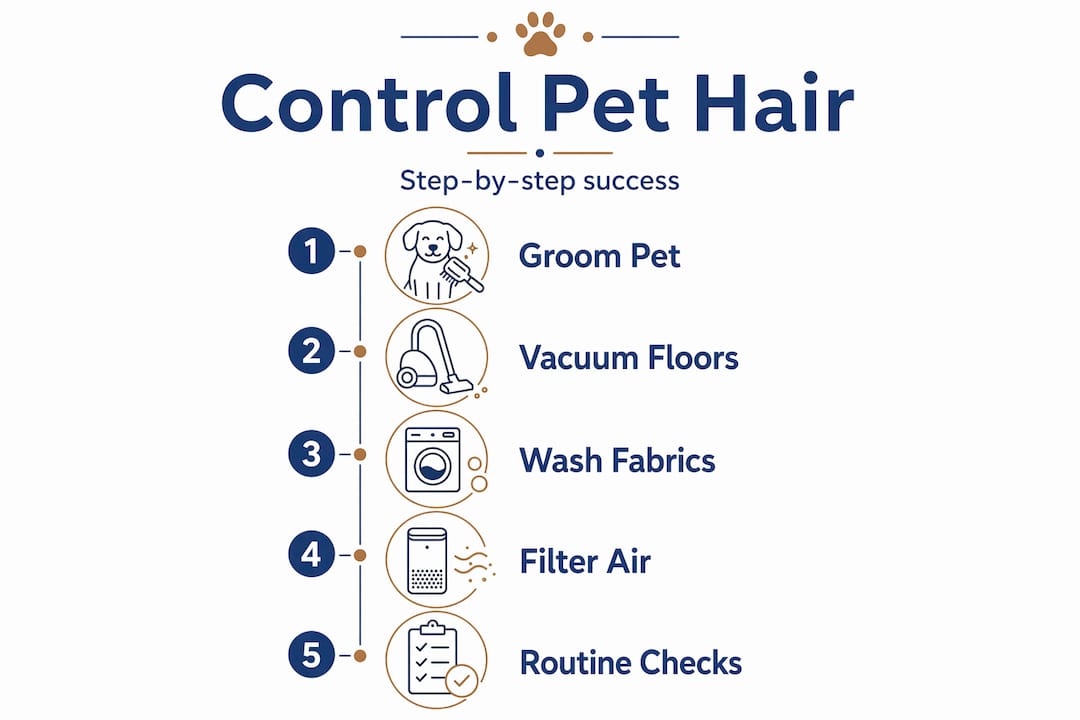 Infographic with pet hair control step-by-step process