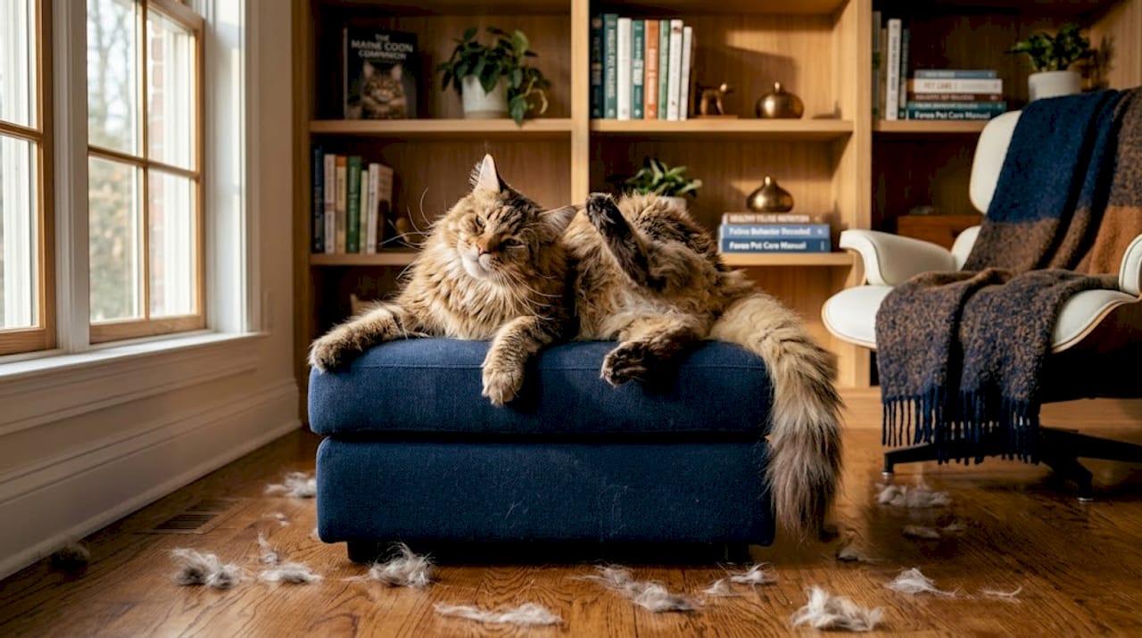 Maine Coon cat with loose undercoat fur