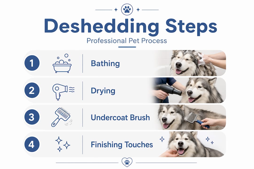 Infographic detailing pet deshedding professional process