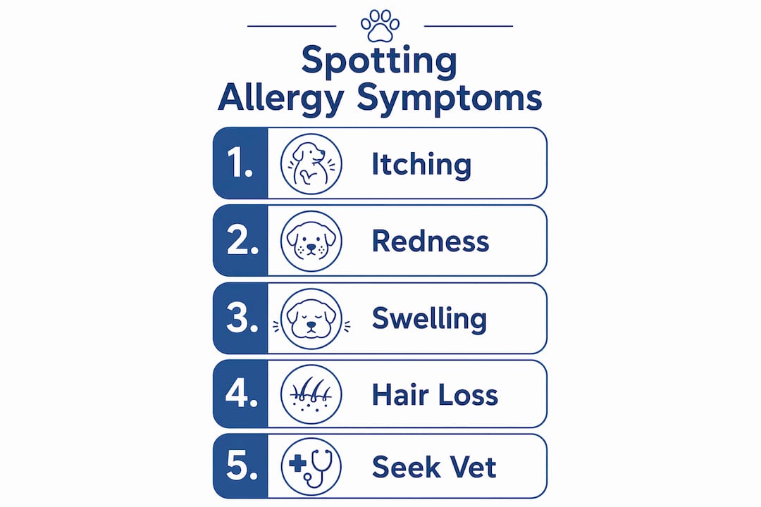 Infographic illustrating steps to spot grooming allergies in pets