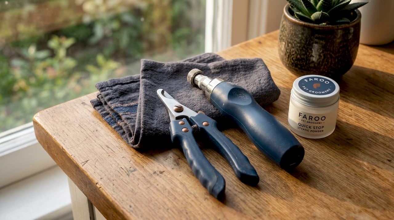Bird nail trimming tools organized neatly