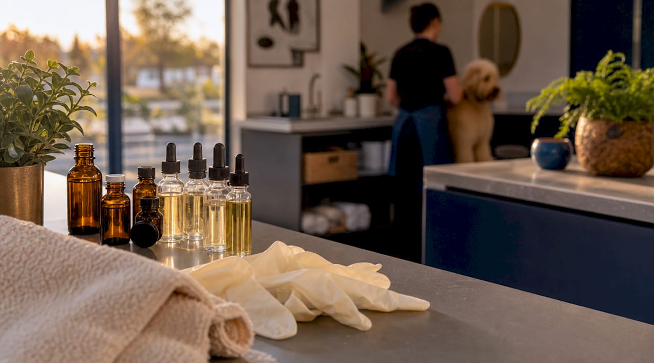 Essential oil bottles safe for pet grooming