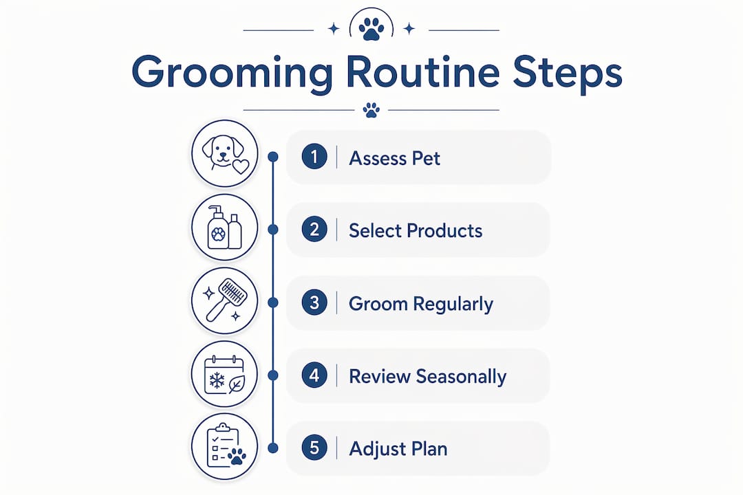Step-by-step infographic of pet grooming routine