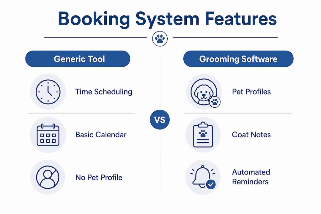 Comparison infographic of grooming vs generic booking features