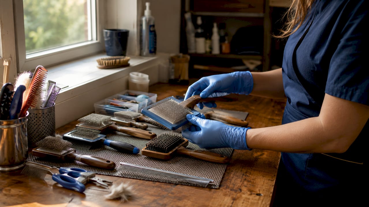 Species-specific grooming tools on counter