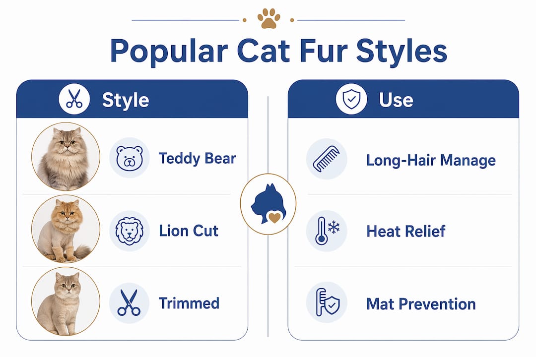 Infographic comparing popular cat fur styles and uses