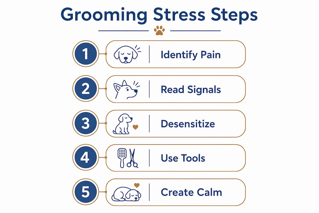 Infographic outlining steps to reduce grooming stress