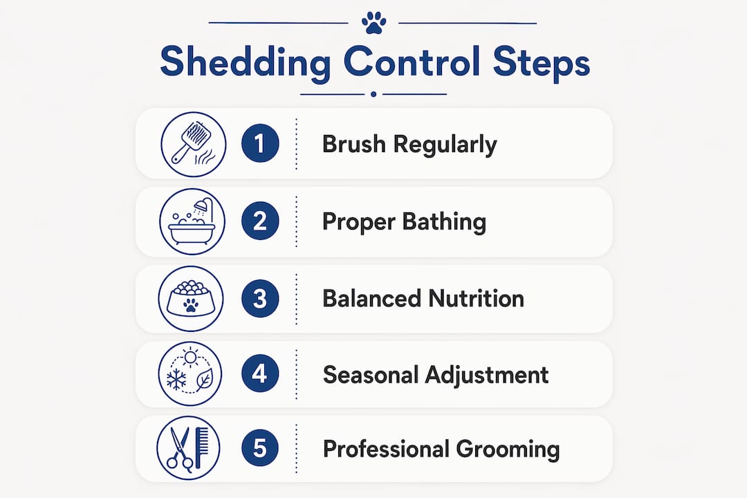 Infographic showing steps for dog shedding control