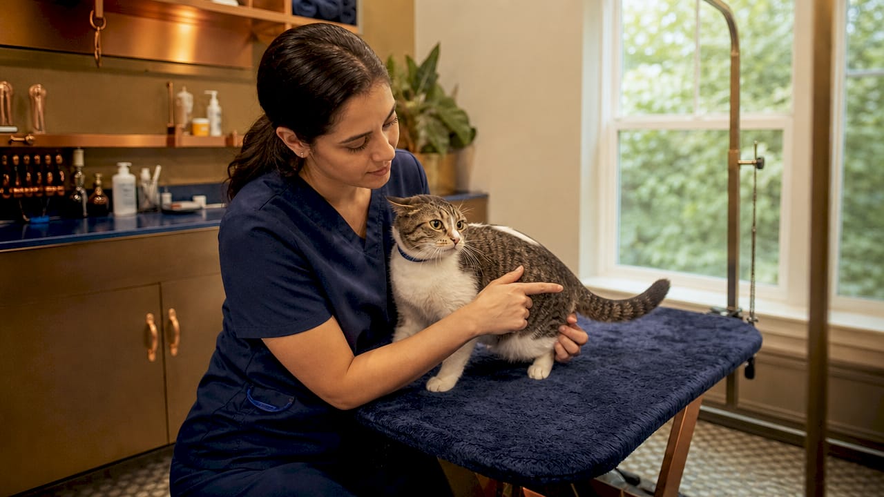 Veterinarian showing early cat stress signs