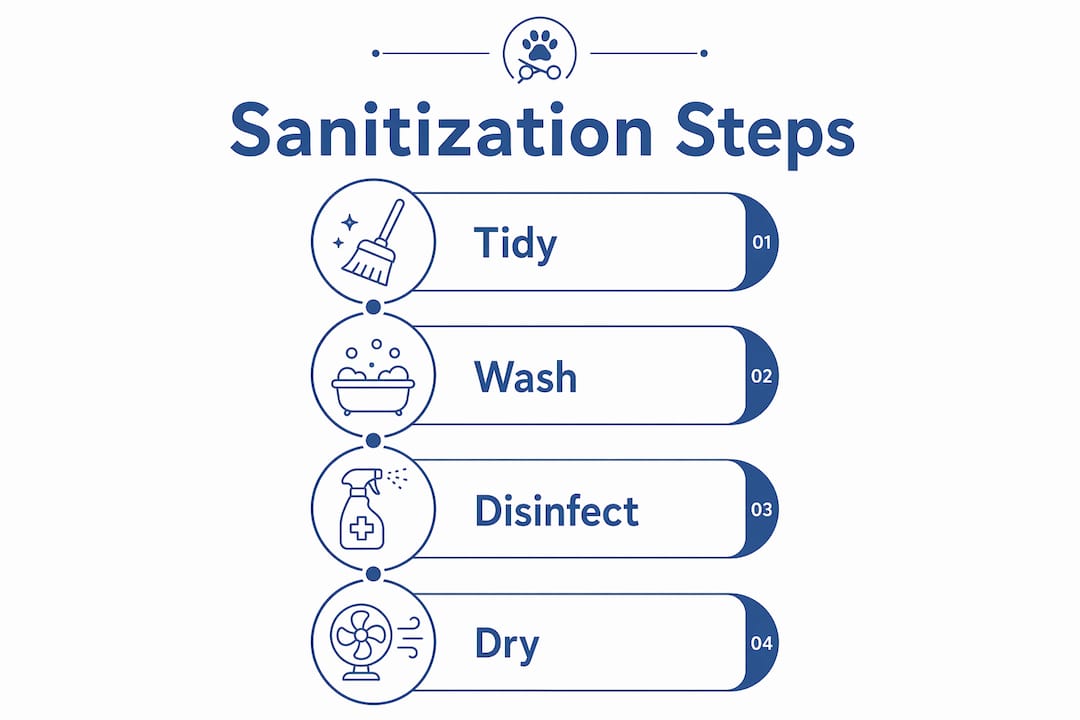 Infographic showing four-step sanitization process