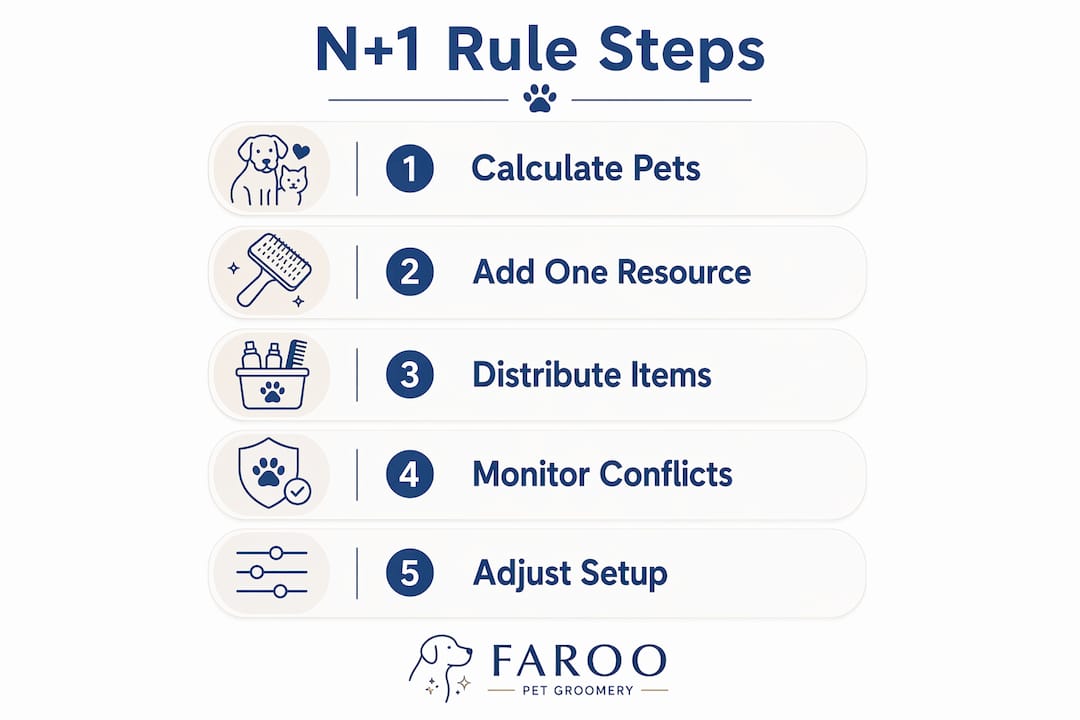 Infographic illustrating N+1 rule steps for managing pets