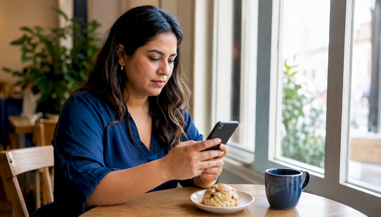 Pet owner using smartphone to book grooming appointment at home