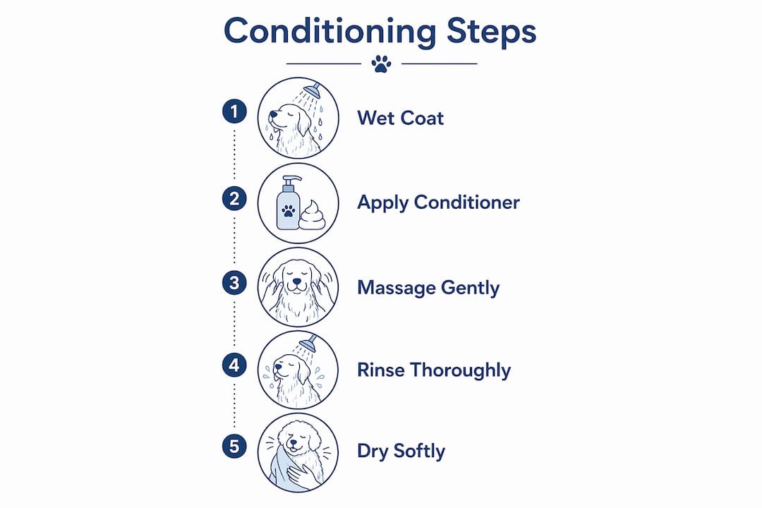Infographic showing pet coat conditioning steps top to bottom
