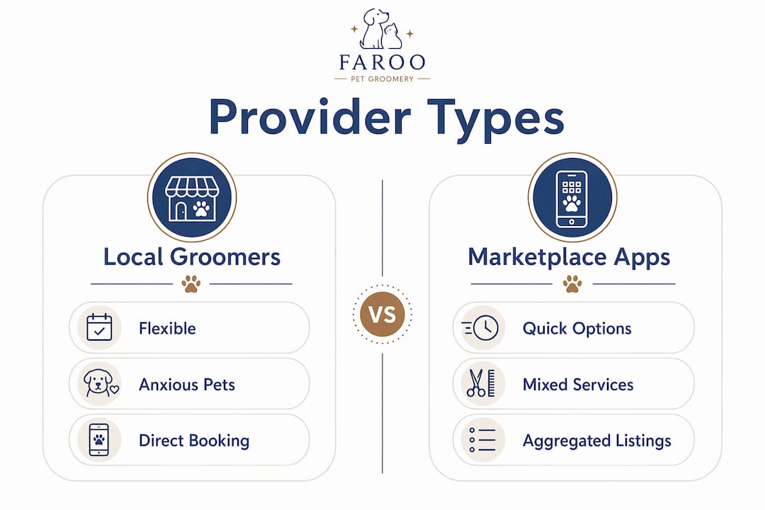 Infographic comparing types of pet groomer providers