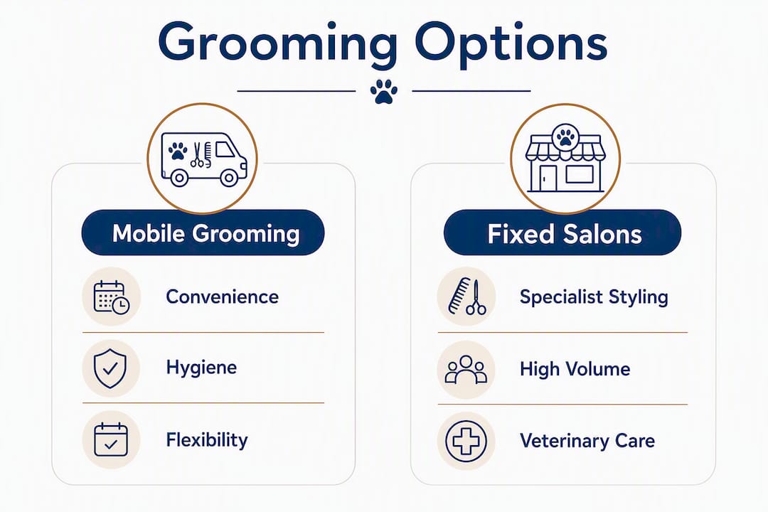 Infographic comparing mobile grooming and fixed salons