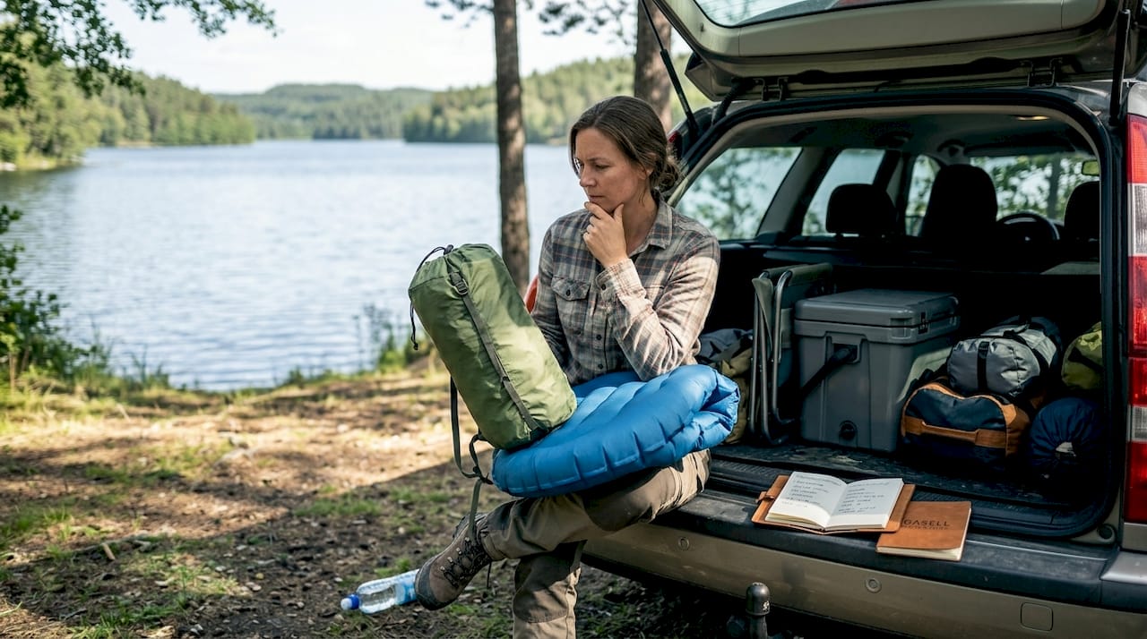 Vandraren funderar på balansen mellan att ha det bekvämt och att packa lätt.