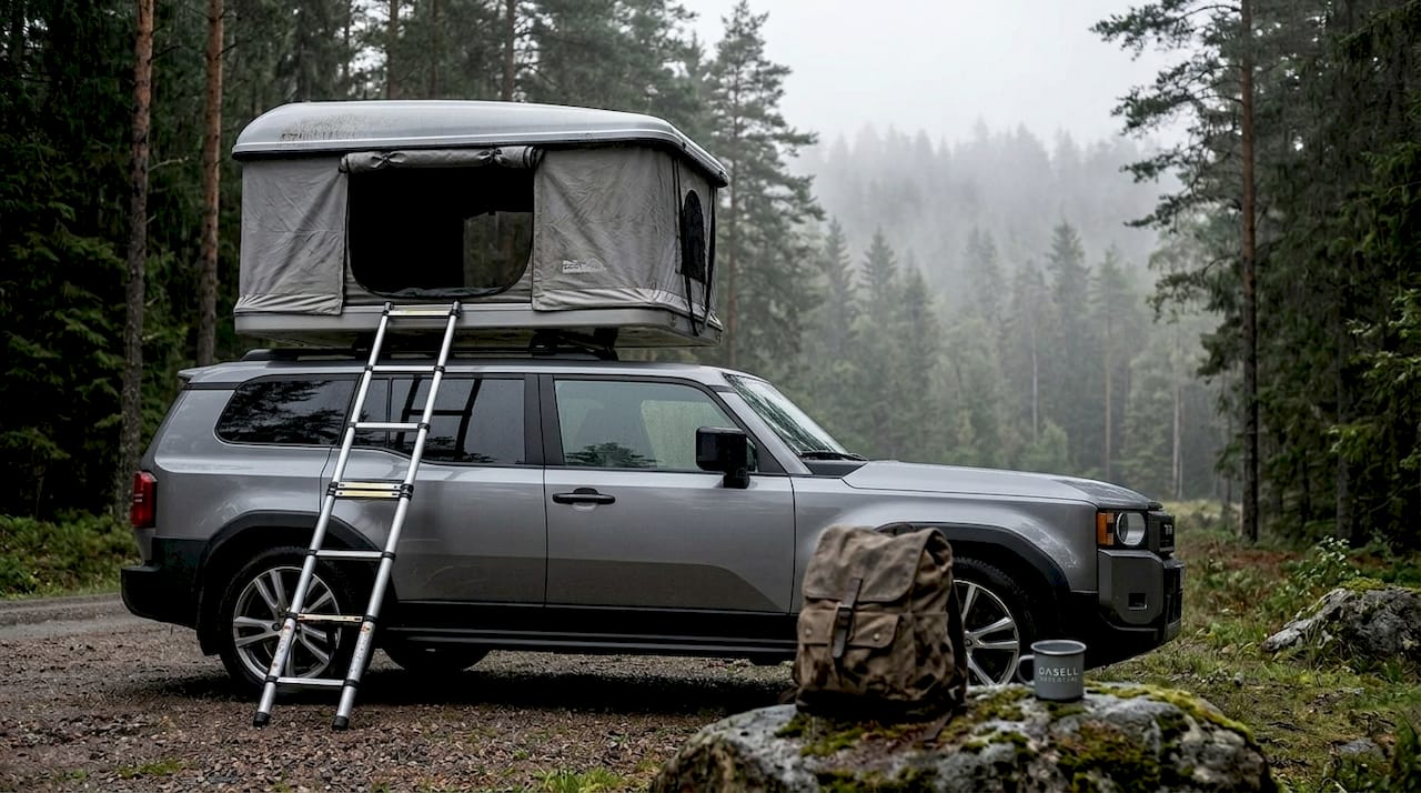 SUV med uppfälld hårdskalstaktält