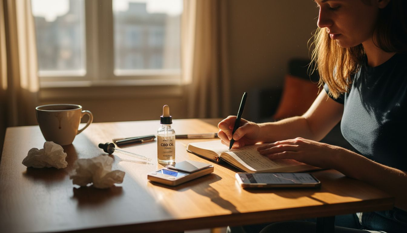 Woman calculates CBD dose with tools