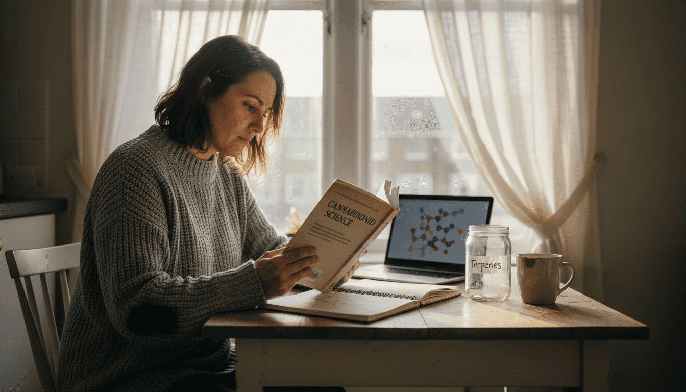 Woman studying cannabinoids and terpenes