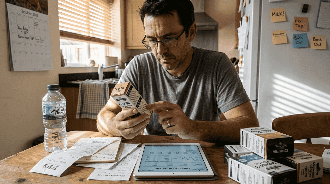 Man checking CBD product safety details