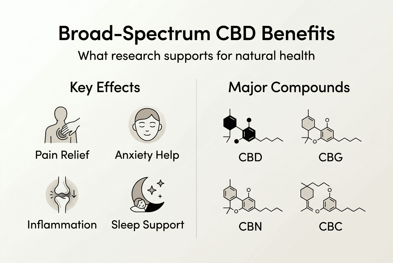 Infographic showing broad-spectrum CBD key benefits