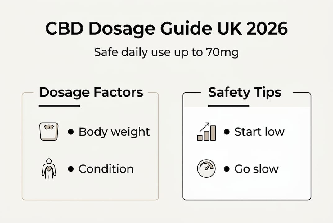 Infographic summarising UK CBD dosage and safety tips