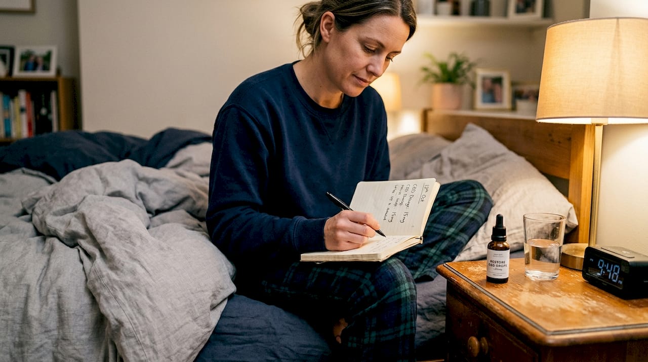 Woman tracking CBD dosage at night