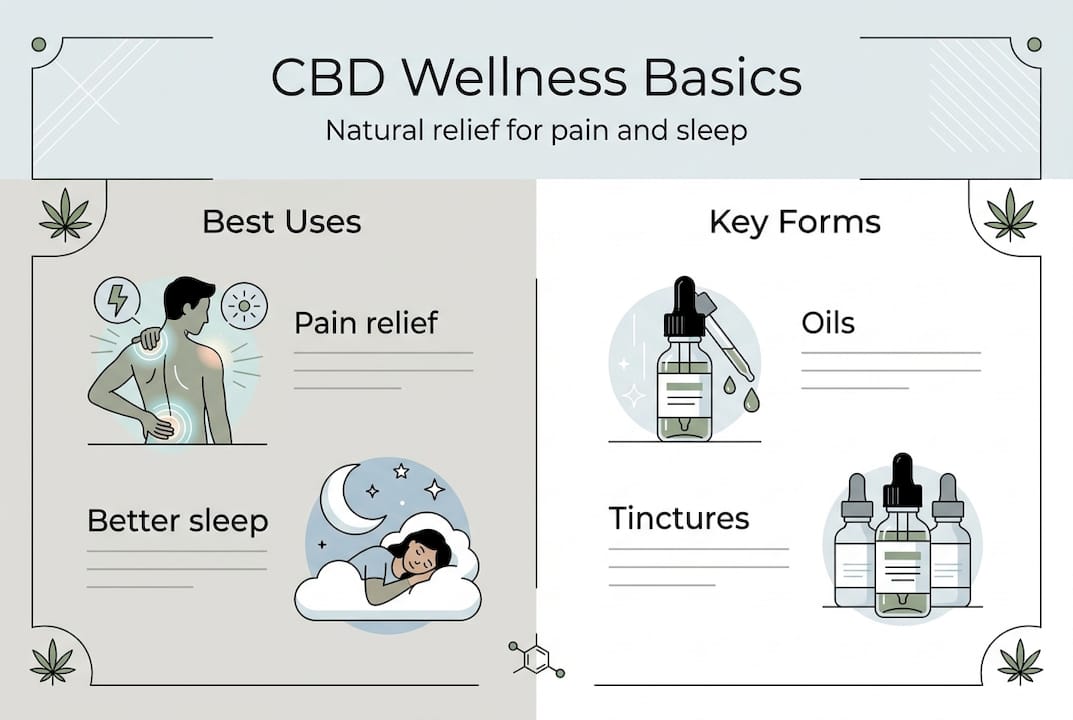 CBD wellness infographic pain sleep basics
