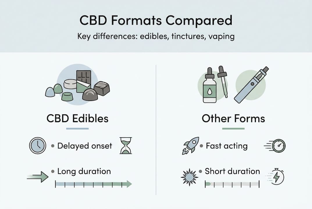 Infographic comparing CBD edible formats and effects