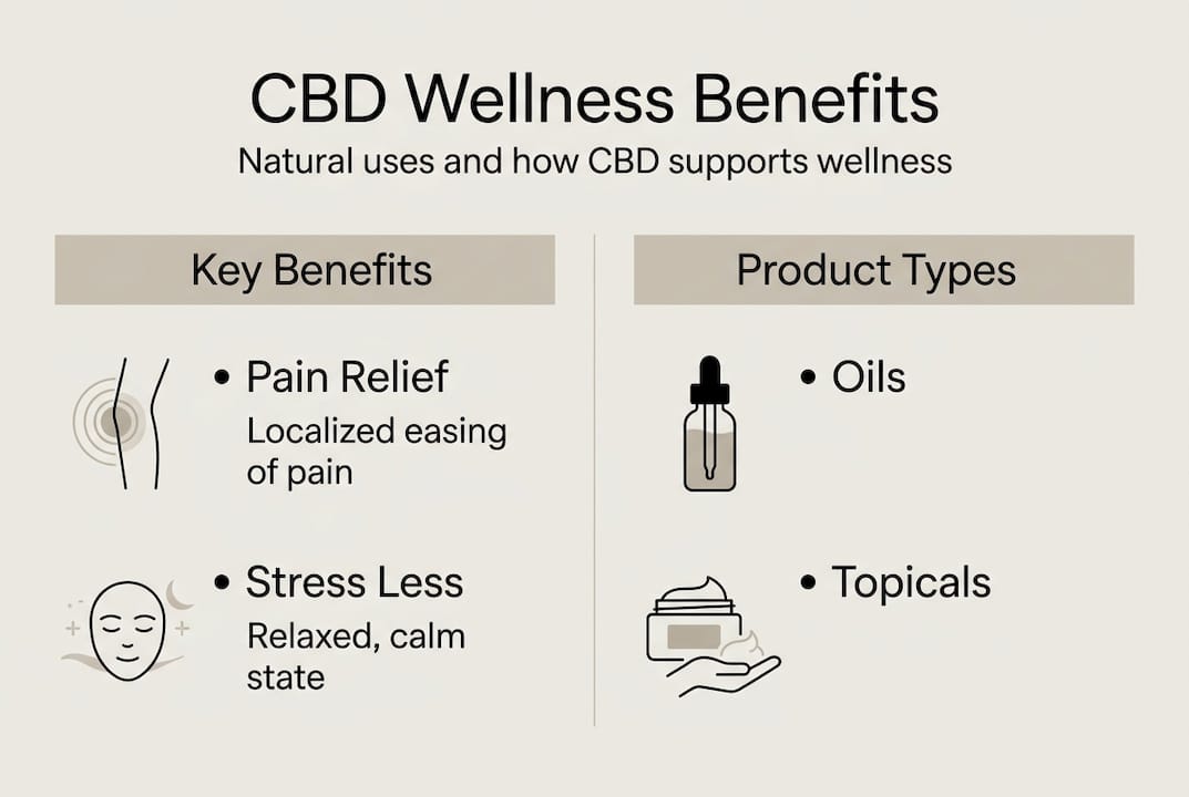 Infographic of main CBD wellness benefits and uses