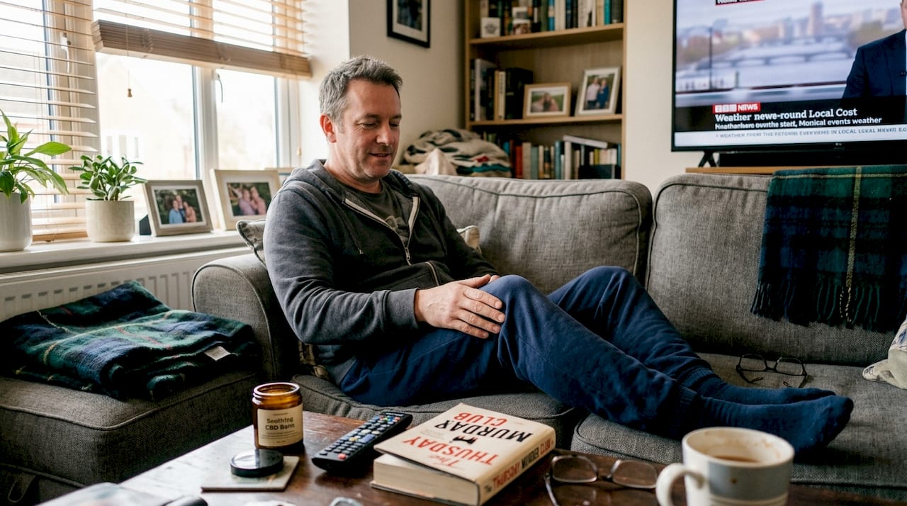 Man applies CBD balm for knee discomfort