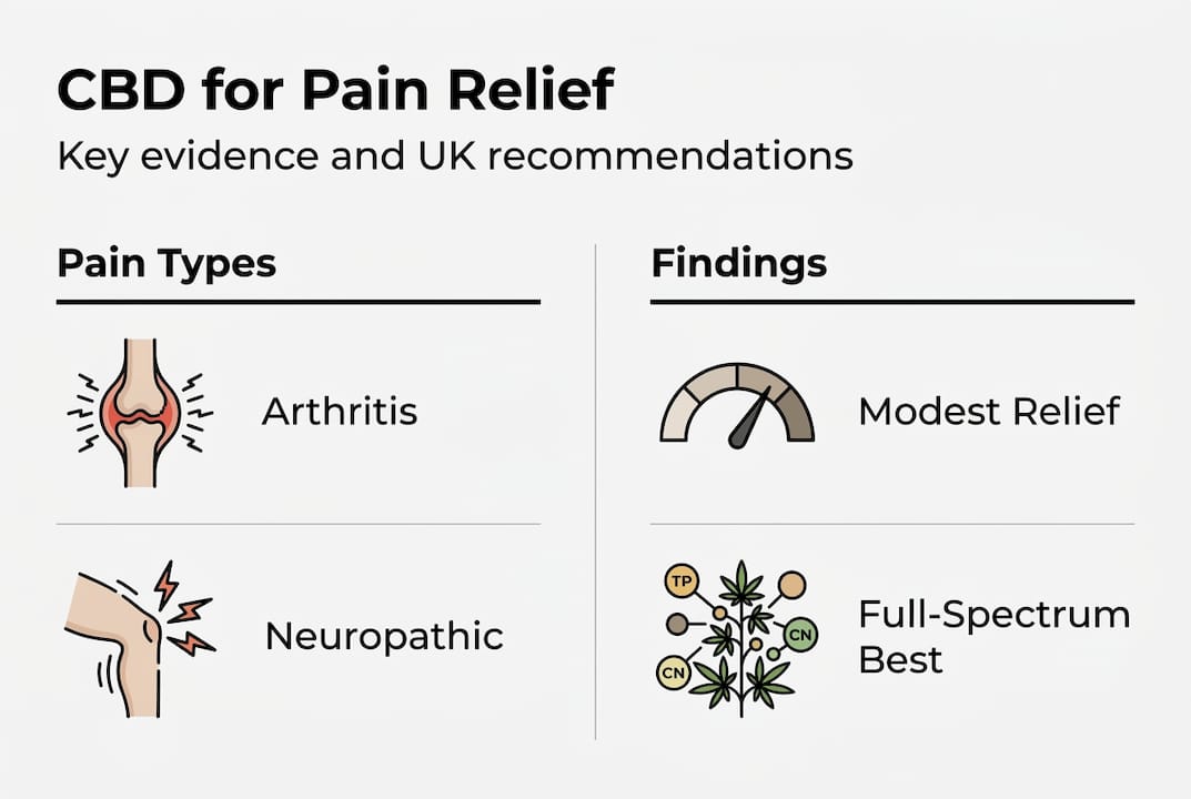 Infographic showing CBD pain relief evidence summary