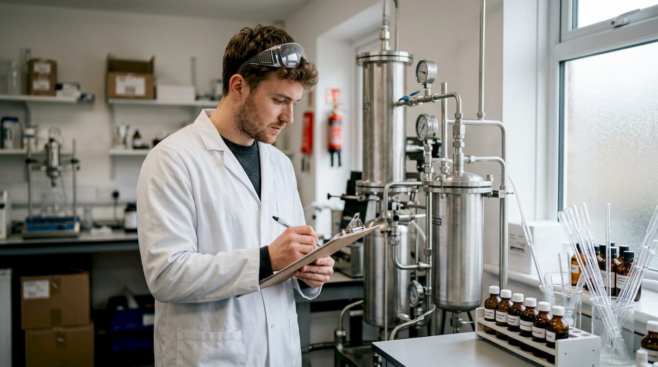 Technician monitoring CO2 CBD extraction process