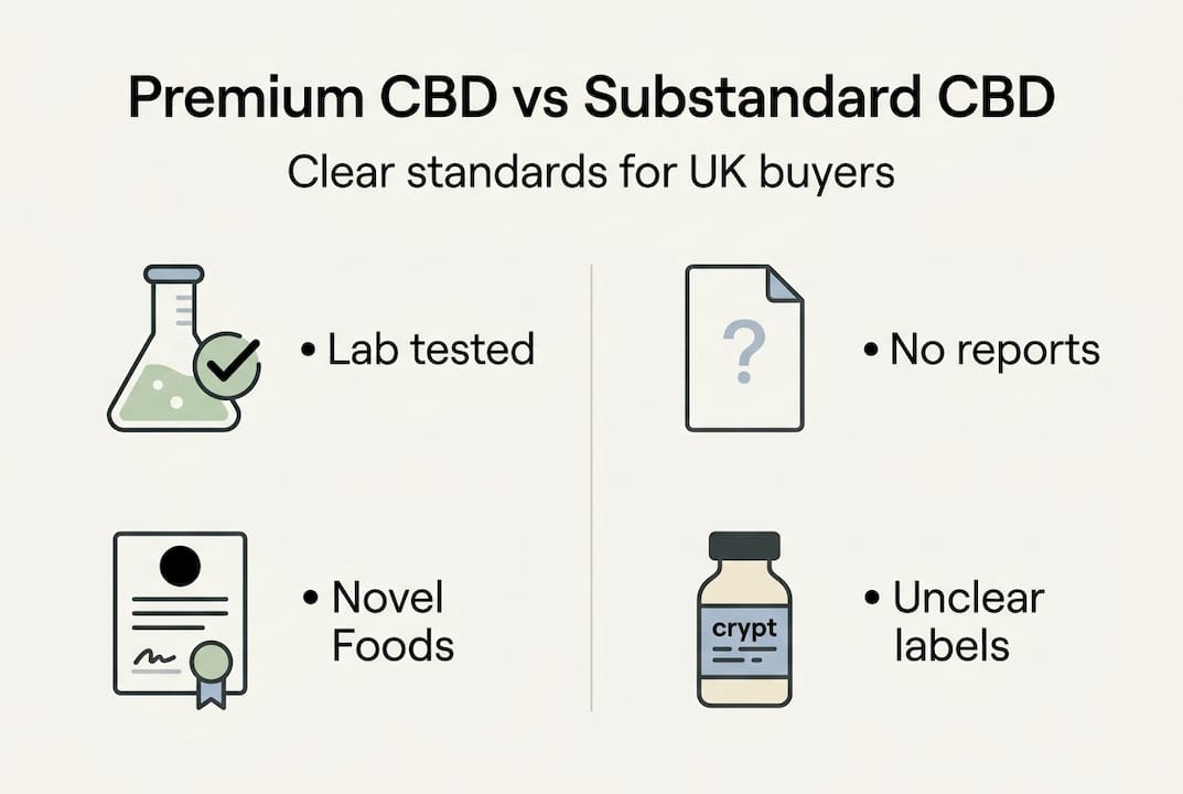Infographic comparing premium and substandard CBD quality